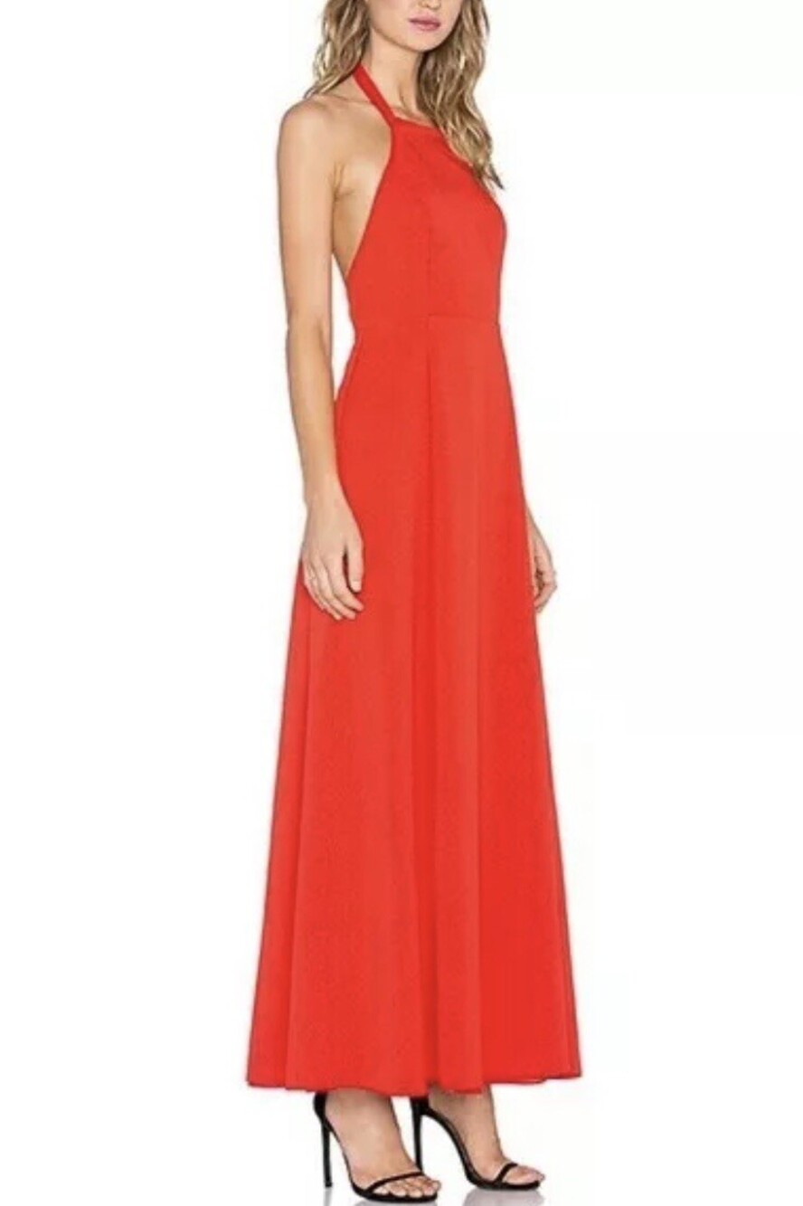 NBD Naven Twins Revolve Red Women Halter Sleeveless Formal Zip Maxi Dress L
